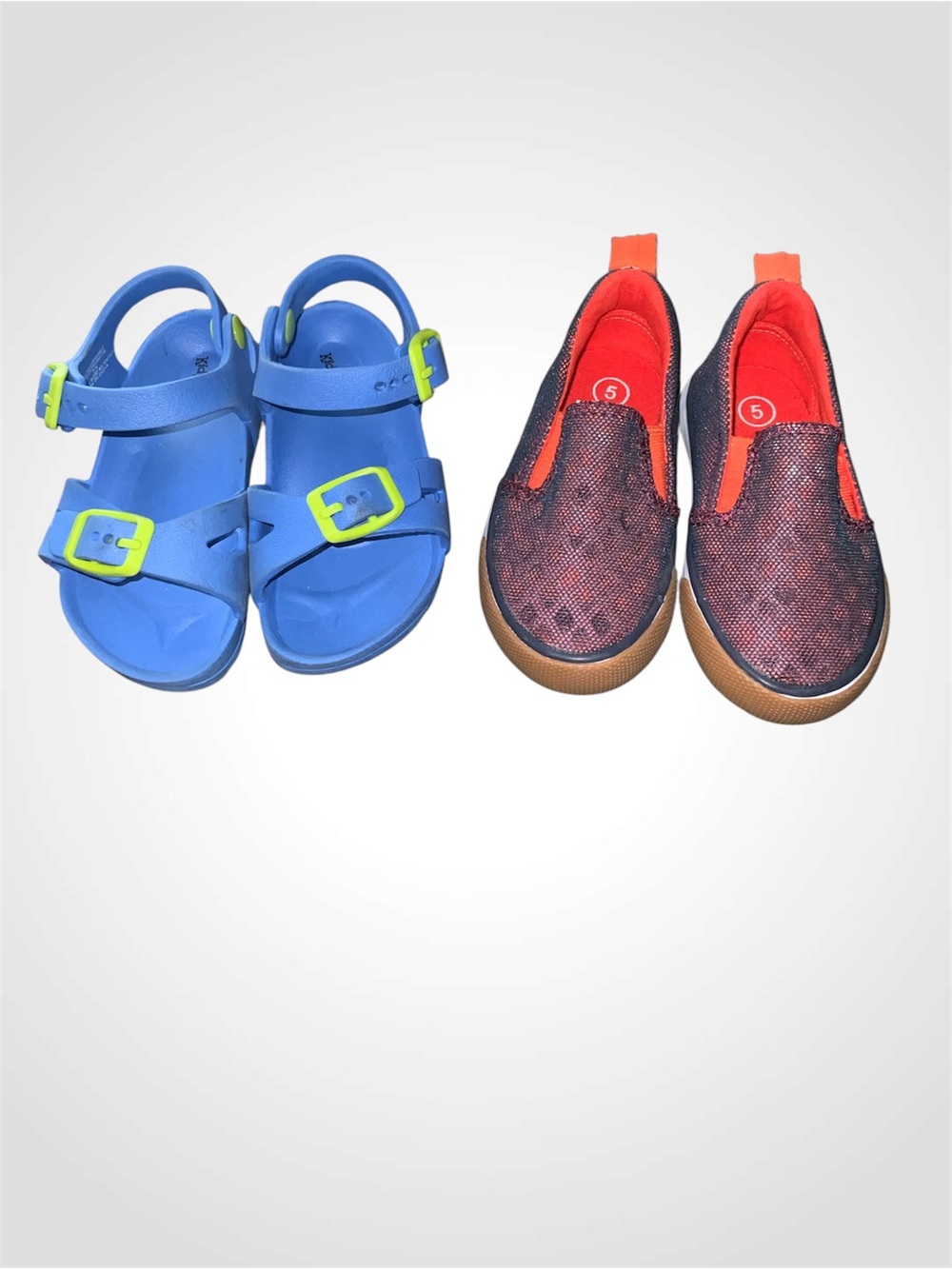 Kids Blue Sandals with Lime Accents & Red Slip-On Sneakers - Two-Pair Set Size 5